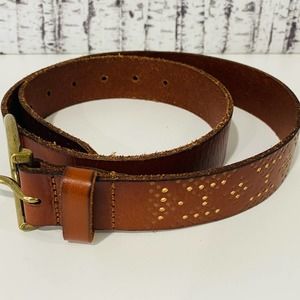 AEO Brown Leather Belt XS Gold Accents Brass Toned Buckle Y2K Minimal Casual